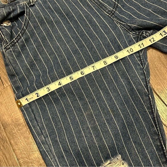 Women's Vintage Y2K Pinstripe Denim Bib Overalls Dungaree Conductor Size M/L - Picture 14 of 15